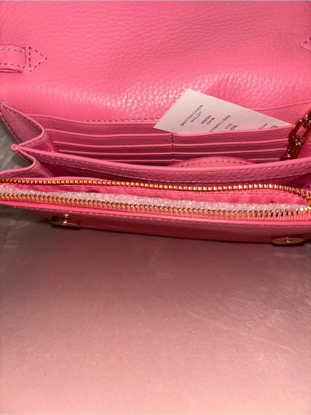 Tory Burch Pink Leather Britton chain wallet